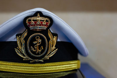 Close-up of metal container on table