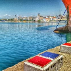 View of river with buildings in background