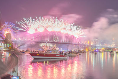 Illuminated ferris wheel at night