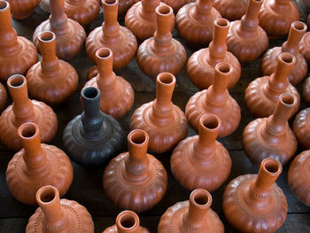 High angle view of wooden vase for sale at market
