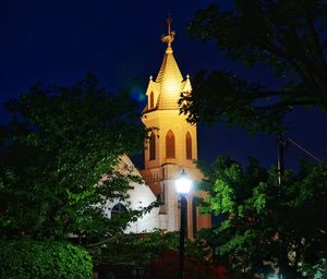 Low angle view of illuminated built structure