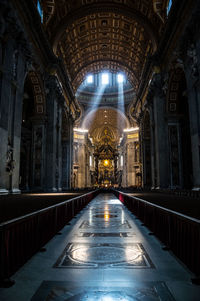 Illuminated corridor of building