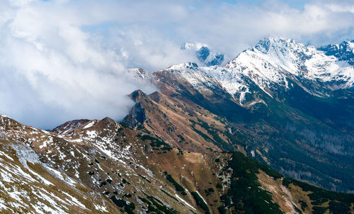 Scenic view of snowcapped mountains against sky