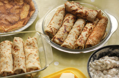 High angle view of food in plate on table