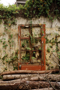 Closed door of abandoned house