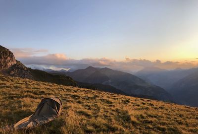 Scenic view of landscape against sky during sunset