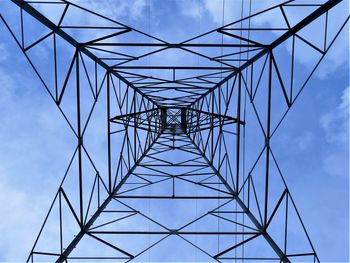 Low angle view of electricity pylon against sky