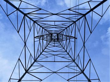 Low angle view of electricity pylon against sky