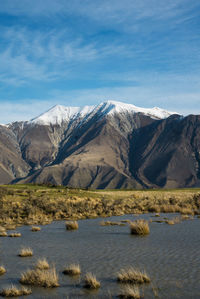 Scenic view of snowcapped mountains against sky