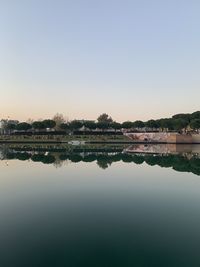 Scenic view of lake against clear sky