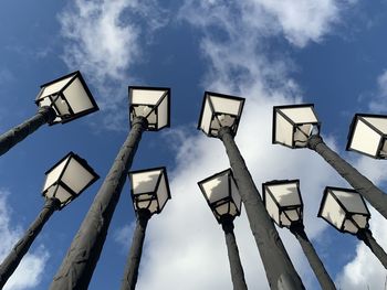 Low angle view of street light against sky