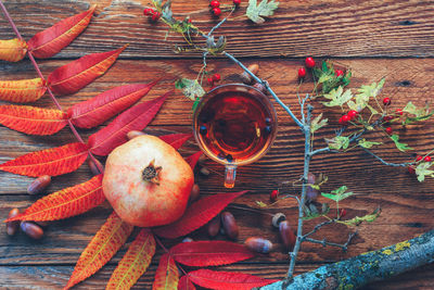 High angle view of fruits on table