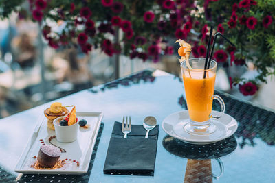 Close-up of drink served on table