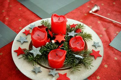 High angle view of advent wreath on table