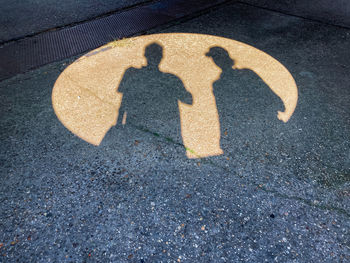 High angle view of couple shadow on road