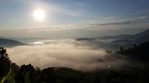 Scenic view of mountains against sky during sunset