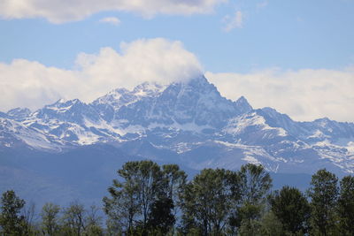 Scenic view of snowcapped mountains against sky