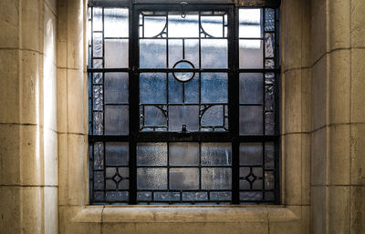 Building seen through glass window