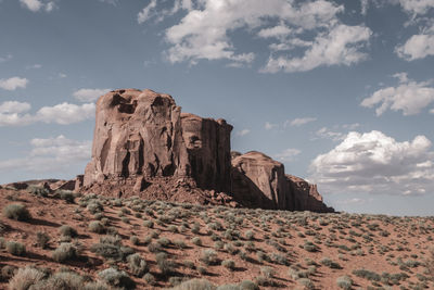 Rock formations on landscape against sky. monument valley