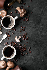 High angle view of coffee cup on table