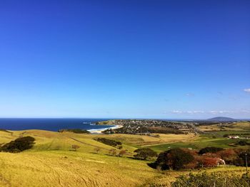 Scenic view of landscape against blue sky