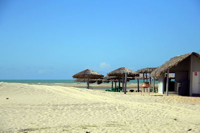 Scenic view of beach against clear blue sky