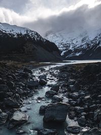 Scenic view of snowcapped mountains against sky