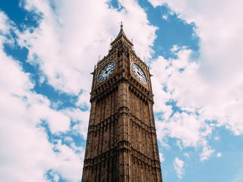 Low angle view of big ben against cloudy sky