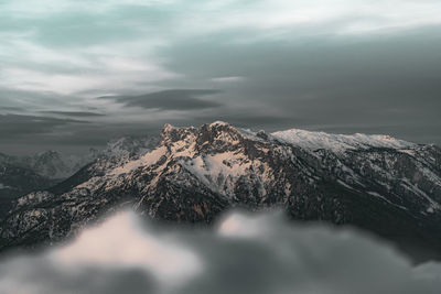 Aerial view of snowcapped mountains against sky