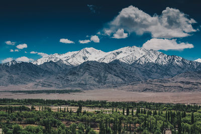 Scenic view of snowcapped mountains against sky