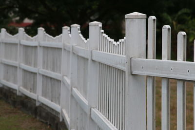 Close-up of fence against white wall