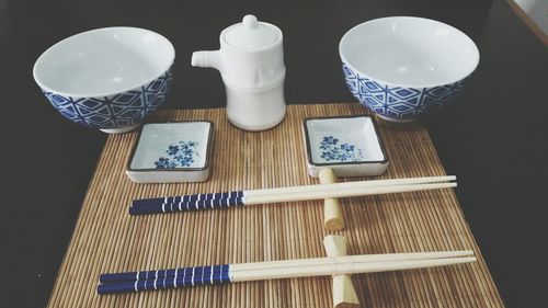 High angle view of place setting