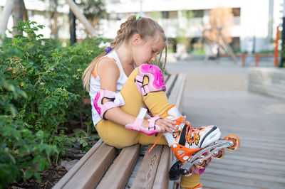 Girl wearing roller skates