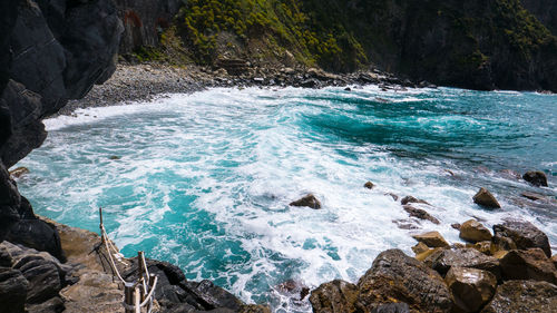 Scenic view of rocks in sea