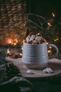 Close-up of coffee cup on table