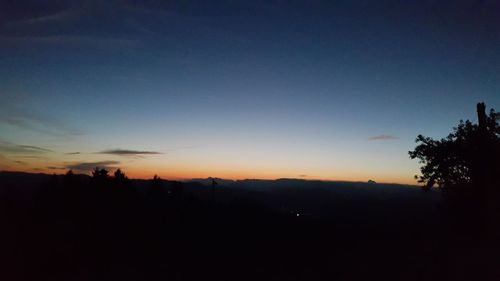 Silhouette of landscape against sky at sunset