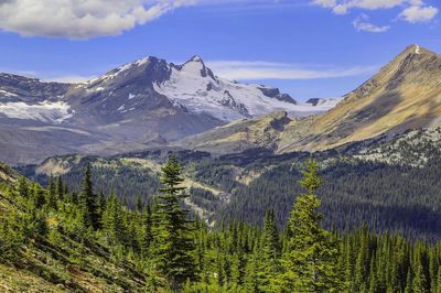 Scenic view of mountains against cloudy sky