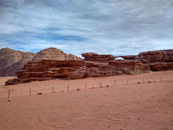 Rock formations in desert against sky