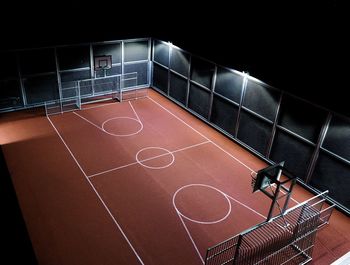 High angle view of illuminated basketball court