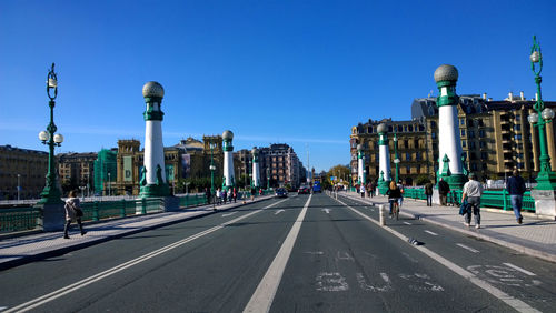 Zurriola bridge in city against clear blue sky