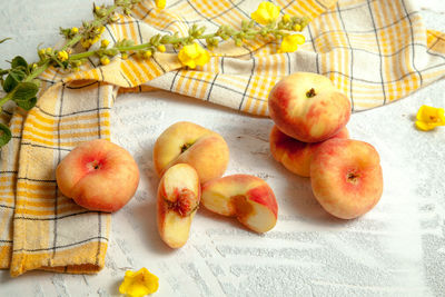 High angle view of fruits on table