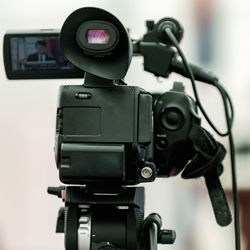 Close-up of television camera