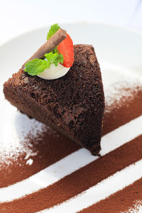 Close-up of chocolate cake in plate