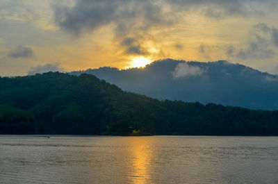 Scenic view of lake against sky during sunset