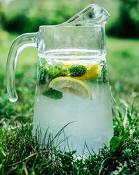 Close-up of lemonade in jug