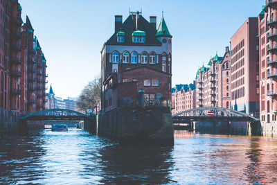 Water castle hamburg in old warehouse district 