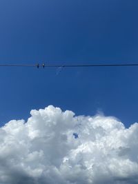 Low angle view of cables against blue sky