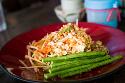 High angle view of vegetables in bowl on table