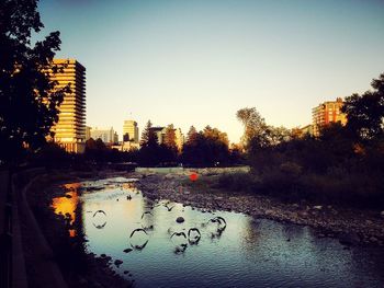 View of cityscape at sunset