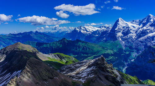 Scenic view of snowcapped mountains against sky